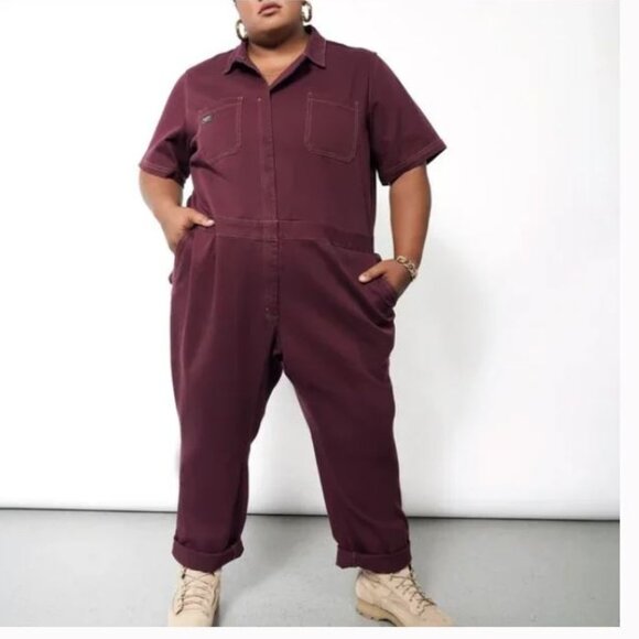 NEW WILDFANG 1X The Essential Denim Coverall Merlot Plus Size - Picture 2 of 9